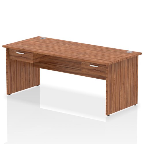 Impulse 1800 x 800mm Straight Office Desk Walnut Top Panel End Leg Workstation 2 x 1 Drawer Fixed Pedestal