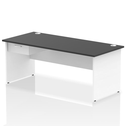 Impulse 1800 x 800mm Straight Office Desk Black Top White Panel End Leg Workstation 1 x 1 Drawer Fixed Pedestal