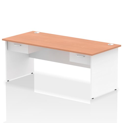 Impulse 1800 x 800mm Straight Office Desk Beech Top White Panel End Leg Workstation 2 x 1 Drawer Fixed Pedestal