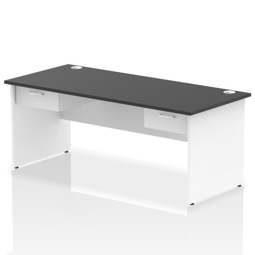 Impulse 1800 x 800mm Straight Office Desk Black Top White Panel End Leg Workstation 2 x 1 Drawer Fixed Pedestal