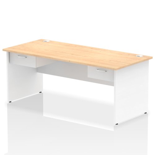 Impulse 1800 x 800mm Straight Office Desk Maple Top White Panel End Leg Workstation 2 x 1 Drawer Fixed Pedestal