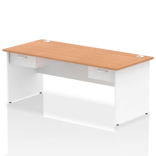 Impulse 1800 x 800mm Straight Office Desk Oak Top White Panel End Leg Workstation 2 x 1 Drawer Fixed Pedestal