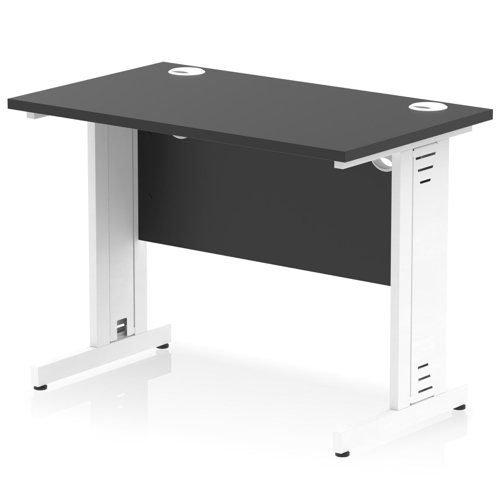 Impulse 1000 x 600mm Straight Office Desk Black Top White Cable Managed Leg