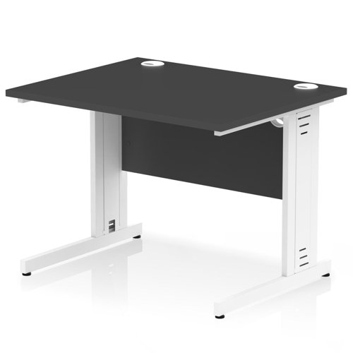 Impulse 1000 x 800mm Straight Office Desk Black Top White Cable Managed Leg