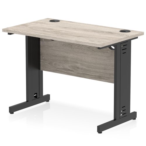 Impulse 1000 x 600mm Straight Office Desk Grey Oak Top Black Cable Managed Leg