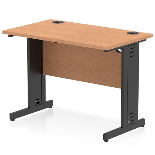 Impulse 1000 x 600mm Straight Office Desk Oak Top Black Cable Managed Leg