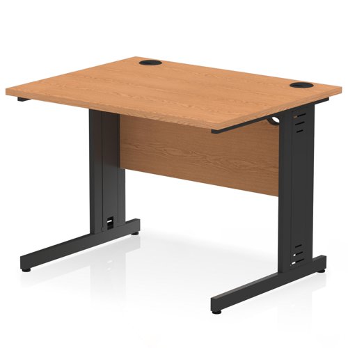 Impulse 1000 x 800mm Straight Office Desk Oak Top Black Cable Managed Leg