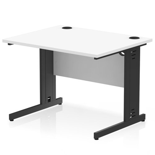 Impulse 1000 x 800mm Straight Office Desk White Top Black Cable Managed Leg