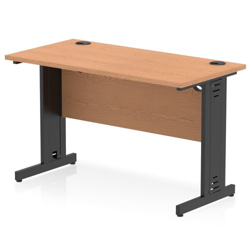 Impulse 1200 x 600mm Straight Office Desk Oak Top Black Cable Managed Leg