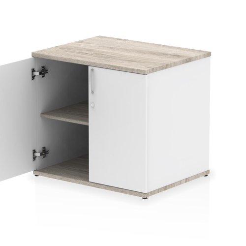 Impulse 600mm Deep Desk High Cupboard Grey Oak and White
