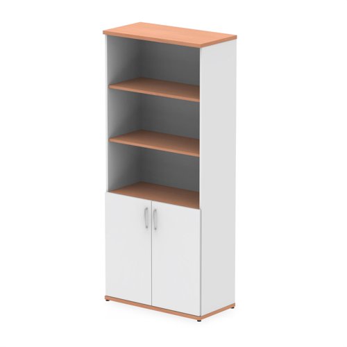 Impulse 2000mm Open Shelves Cupboard Beech and White with White Doors