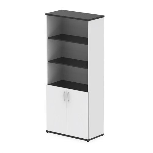 Impulse 2000mm Open Shelves Cupboard Black and White with White Doors