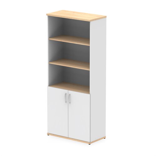 Impulse 2000mm Open Shelves Cupboard Maple and White with White Doors