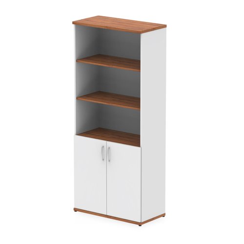Impulse 2000mm Open Shelves Cupboard Walnut and White with White Doors