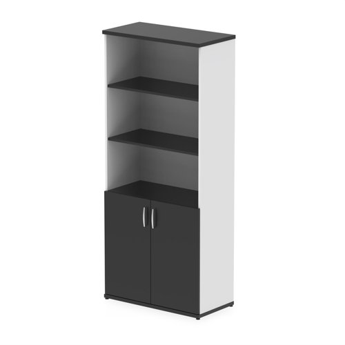 Impulse 2000mm Open Shelves Cupboard Black and White with Black Doors