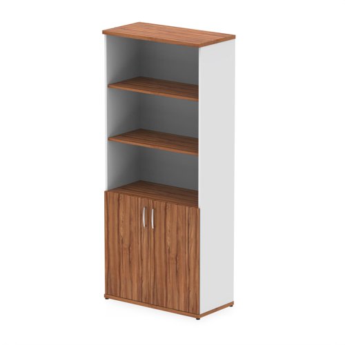 Impulse 2000mm Open Shelves Cupboard Walnut and White with Walnut Doors  I005111