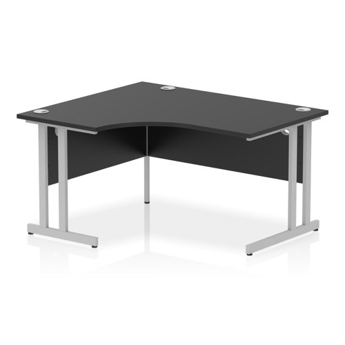 Impulse 1400mm Left Crescent Office Desk Black Top Silver Cantilever Leg