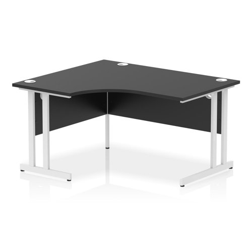 Impulse 1400mm Left Crescent Office Desk Black Top White Cantilever Leg