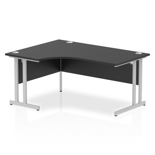 Impulse 1600mm Left Crescent Office Desk Black Top Silver Cantilever Leg