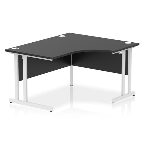 Impulse 1400mm Right Crescent Office Desk Black Top White Cantilever Leg