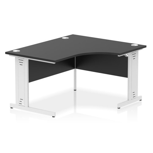 Impulse 1400mm Right Crescent Office Desk Black Top White Cable Managed Leg