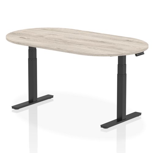 Dynamic Impulse W1800 x D1000 x H660-1310mm Height Adjustable Boardroom Table Grey Oak Finish Black Frame - I005190