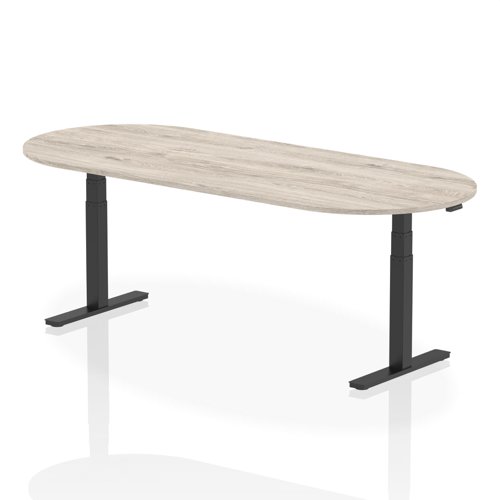 Impulse 2400mm Boardroom Table Grey Oak Top Black Height Adjustable Leg