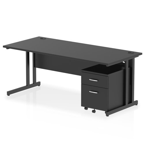 Impulse 1800 x 800mm Straight Office Desk Black Top Black Cantilever Leg Workstation 2 Drawer Mobile Pedestal