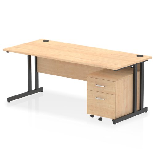 Impulse 1800 x 800mm Straight Office Desk Maple Top Black Cantilever Leg Workstation 2 Drawer Mobile Pedestal