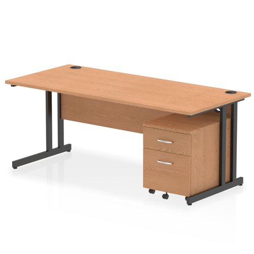 Impulse 1800 x 800mm Straight Office Desk Oak Top Black Cantilever Leg Workstation 2 Drawer Mobile Pedestal