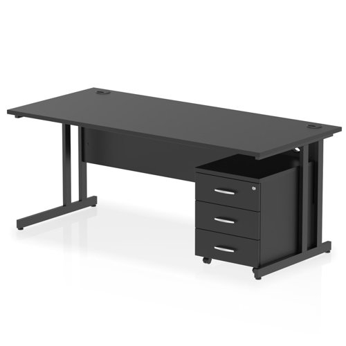 Impulse 1800 x 800mm Straight Office Desk Black Top Black Cantilever Leg Workstation 3 Drawer Mobile Pedestal