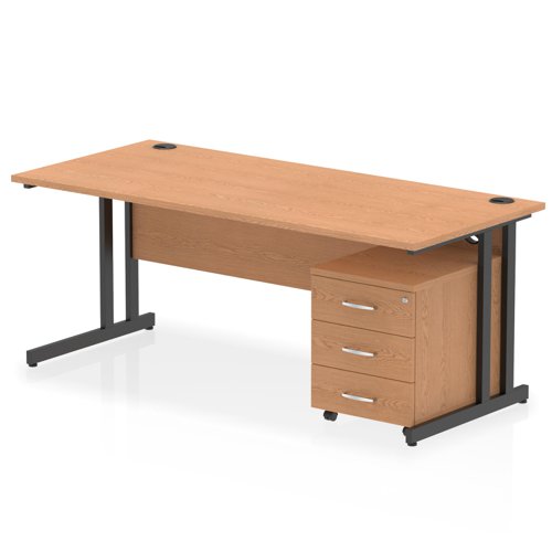 Impulse 1800 x 800mm Straight Office Desk Oak Top Black Cantilever Leg Workstation 3 Drawer Mobile Pedestal