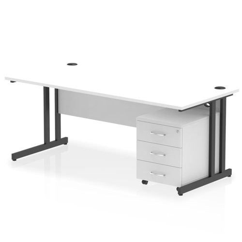 Impulse 1800 x 800mm Straight Office Desk White Top Black Cantilever Leg Workstation 3 Drawer Mobile Pedestal