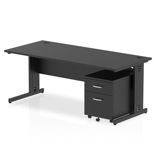 Impulse 1800 x 800mm Straight Office Desk Black Top Black Cable Managed Leg Workstation 2 Drawer Mobile Pedestal