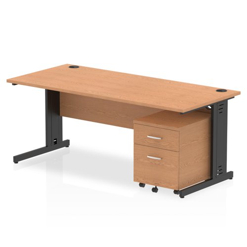 Impulse 1800 x 800mm Straight Office Desk Oak Top Black Cable Managed Leg Workstation 2 Drawer Mobile Pedestal