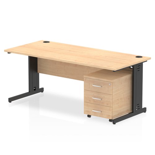 Impulse 1800 x 800mm Straight Office Desk Maple Top Black Cable Managed Leg Workstation 3 Drawer Mobile Pedestal