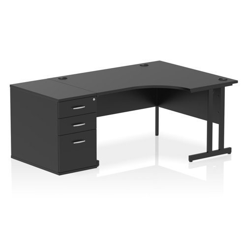Impulse 1400mm Right Crescent Office Desk Black Top Black Cantilever Leg Workstation 800 Deep Desk High Pedestal