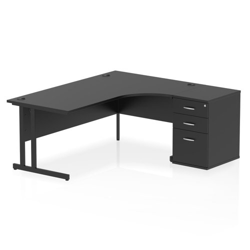 Impulse 1800mm Right Crescent Office Desk Black Top Black Cantilever Leg Workstation 600 Deep Desk High Pedestal