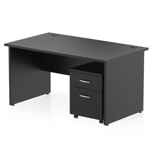 Impulse 1400 x 800mm Straight Office Desk Black Top Panel End Leg Workstation 2 Drawer Mobile Pedestal