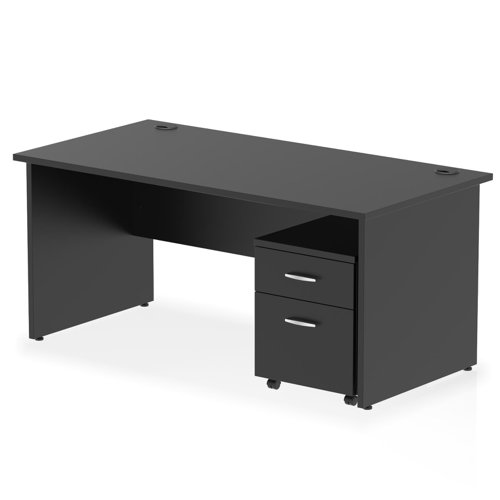 Impulse 1600 x 800mm Straight Office Desk Black Top Panel End Leg Workstation 2 Drawer Mobile Pedestal
