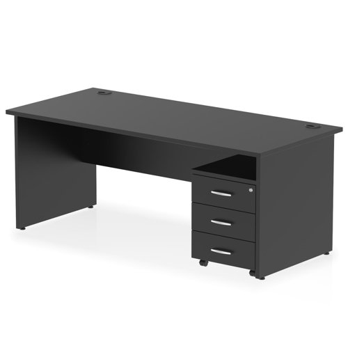 Impulse 1800 x 800mm Straight Office Desk Black Top Panel End Leg Workstation 3 Drawer Mobile Pedestal