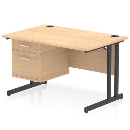 Impulse 1200 x 800mm Straight Office Desk Maple Top Black Cantilever Leg Workstation 1 x 2 Drawer Fixed Pedestal