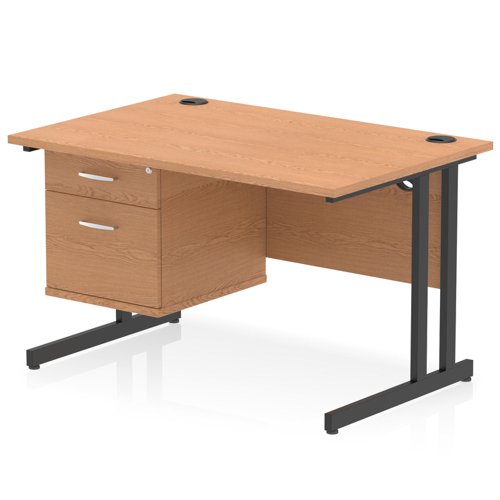 Impulse 1200 x 800mm Straight Office Desk Oak Top Black Cantilever Leg Workstation 1 x 2 Drawer Fixed Pedestal