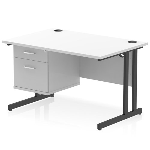 Impulse 1200 x 800mm Straight Office Desk White Top Black Cantilever Leg Workstation 1 x 2 Drawer Fixed Pedestal