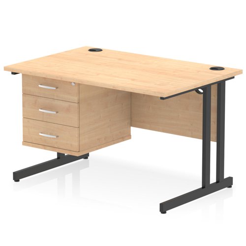 Impulse 1200 x 800mm Straight Office Desk Maple Top Black Cantilever Leg Workstation 1 x 3 Drawer Fixed Pedestal