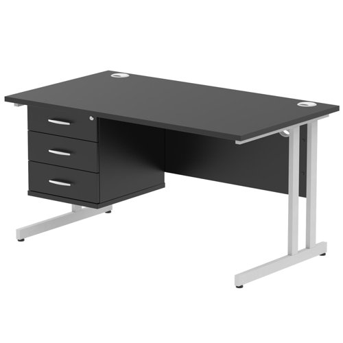Impulse 1400 x 800mm Straight Office Desk Black Top Silver Cantilever Leg Workstation 1 x 3 Drawer Fixed Pedestal