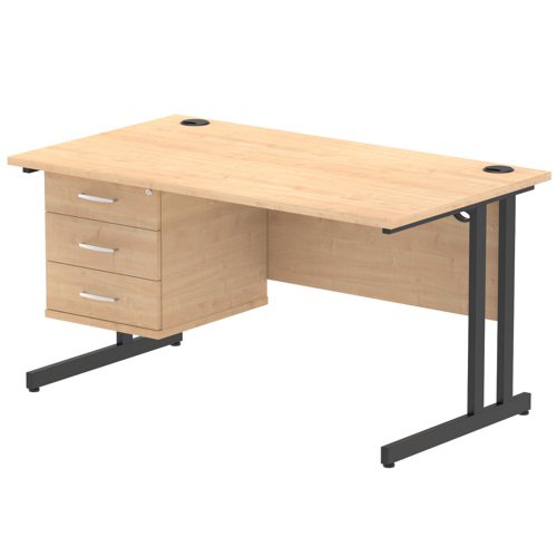 Impulse 1400 x 800mm Straight Office Desk Maple Top Black Cantilever Leg Workstation 1 x 3 Drawer Fixed Pedestal