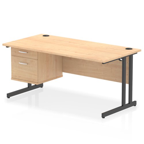 Impulse 1600 x 800mm Straight Office Desk Maple Top Black Cantilever Leg Workstation 1 x 2 Drawer Fixed Pedestal