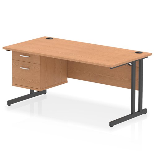 Impulse 1600 x 800mm Straight Office Desk Oak Top Black Cantilever Leg Workstation 1 x 2 Drawer Fixed Pedestal
