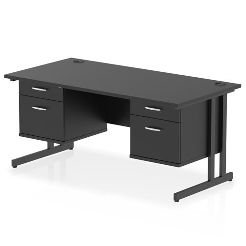 Impulse 1600 x 800mm Straight Office Desk Black Top Black Cantilever Leg Workstation 2 x 2 Drawer Fixed Pedestal